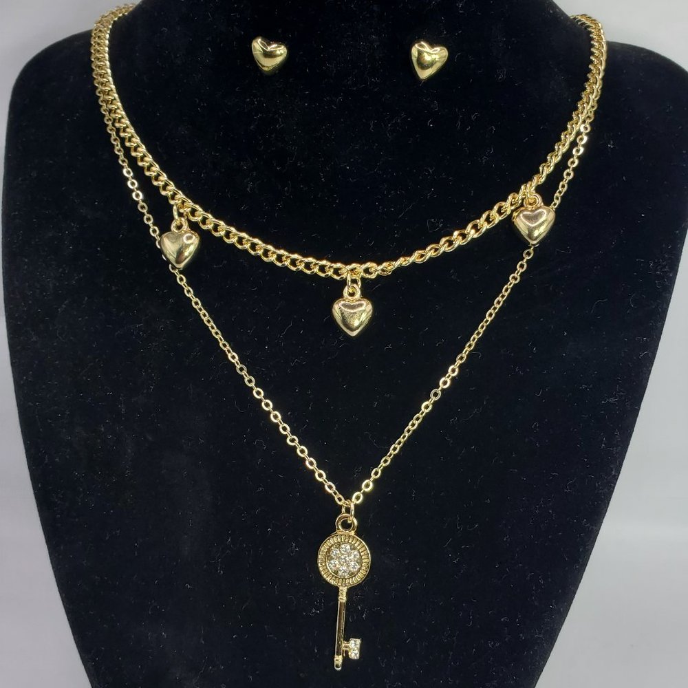Set ,Double chain with pendant & earrings , new with tags